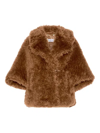 Max Mara Wide Sleeved Double-breasted Faux-fur Jacket In Brown