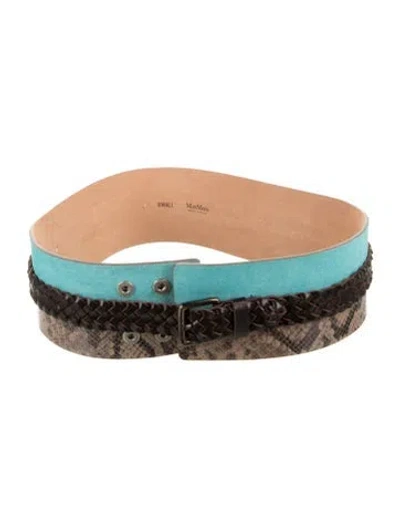 Pre-owned Max Mara Wide Suede Waist Belt In Blue