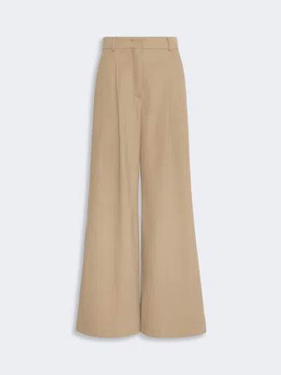 Max Mara Wide Trousers In Cotton Drill In Beige