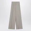 Max Mara Wide Beige Trousers In Linen Canvas In Gray