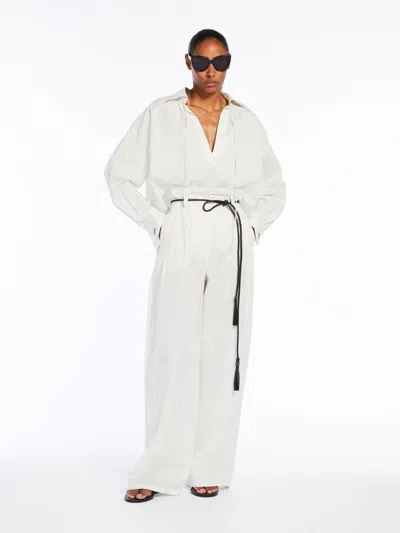 Max Mara Wide Trousers In Pinstriped Canvas In White Black