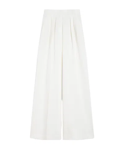 Max Mara Wide Trousers In Pinstriped Jacquard Cotton In White