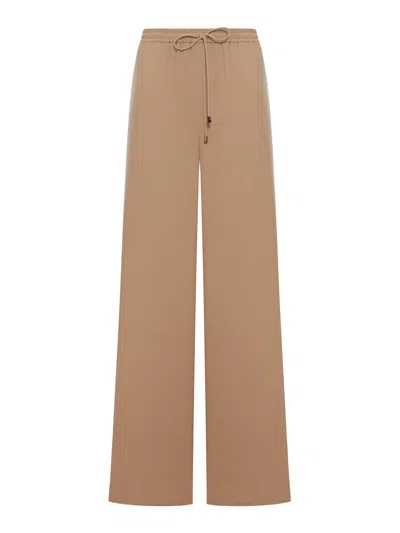 Max Mara Wide Trousers In Washed Silk In Brown