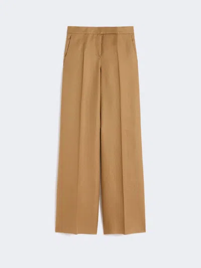 Max Mara Wide-fit Linen Trousers In Brown