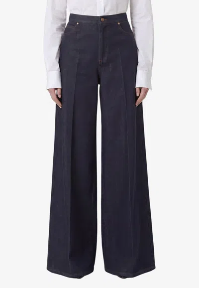 Max Mara Wide-leg Denim-effect Quatto Pants In Blue