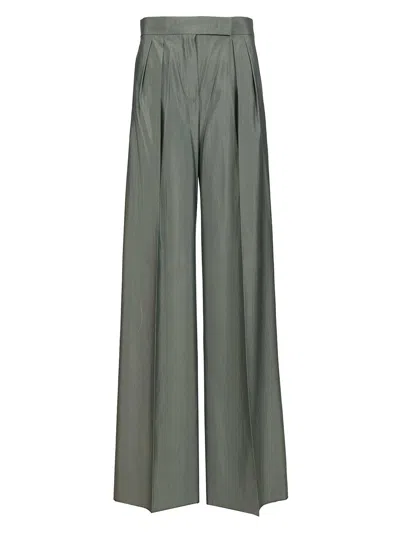 Max Mara Wide-leg In Wool And Silk Trousers Green In Gold