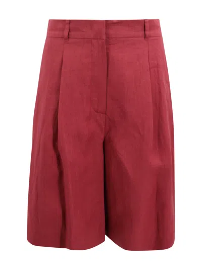 Max Mara Wide-leg Linen Bermuda Shorts In Red