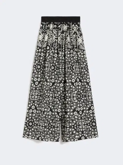 Max Mara Wide-leg Printed Cotton Trousers In Black