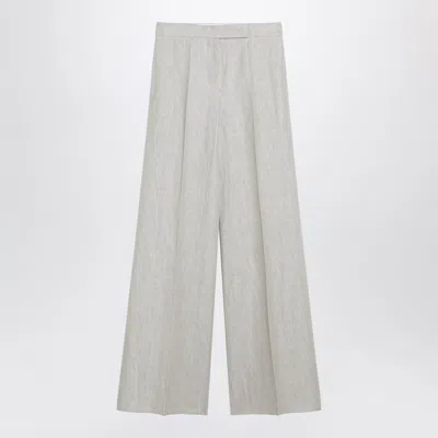 Max Mara Wide-leg Trousers In Brown/grey Linen Drill In Beige