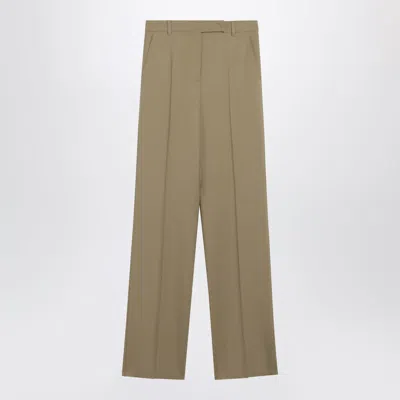 Max Mara Wide-leg Trousers In Camel Wool And Silk Poplin In Brown