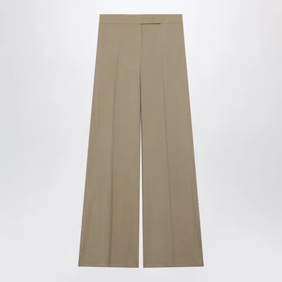 Max Mara Wideleg Trousers In Sandcolored Wool And Silk Poplin In Brown