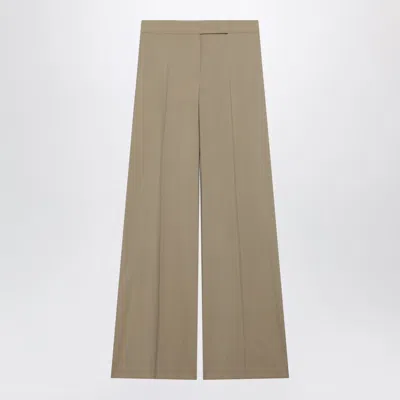 Max Mara Wideleg Trousers In Sandcolored Wool And Silk Poplin In Gray