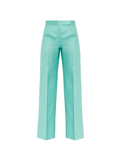 Max Mara Wide Leg Linen Chevron Tailored Trousers In Green