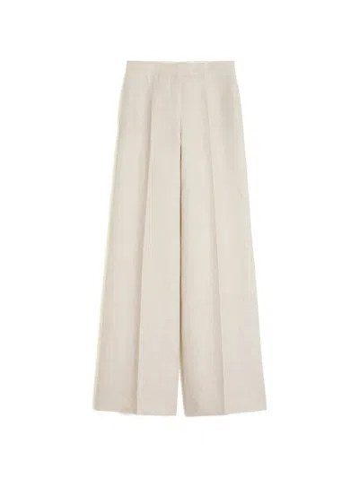 Max Mara High Waist Wide Leg Pleated Trousers In White