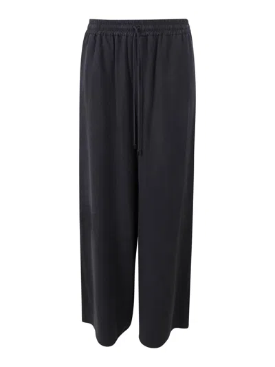 Max Mara Wide-leg Washed Silk Trousers In Black
