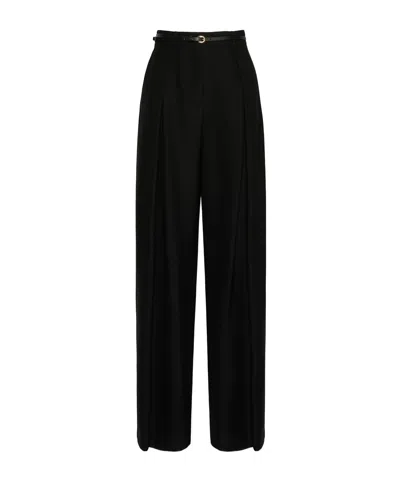 Max Mara Wide-leg Wool Twill Pants In Black
