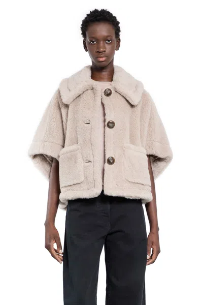 Max Mara Beige Faux Fur Jacket