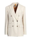 Max Mara Woman Blazer Beige Size 12 Virgin Wool, Cashmere, Elastane In Beige