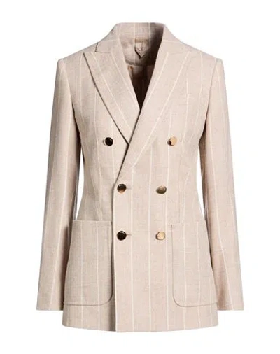 Max Mara Woman Blazer Beige Size 14 Alpaca Wool, Virgin Wool, Polyamide, Cotton, Elastane In Pink