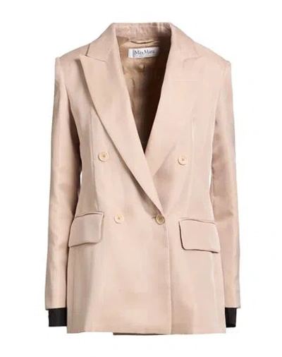 Max Mara Woman Blazer Beige Size 4 Silk, Linen