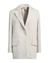 Max Mara Woman Blazer Light Grey Size 12 Cotton, Linen In Beige