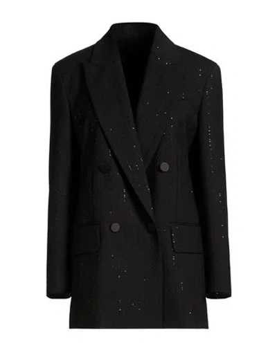 Max Mara Woman Blazer Black Size 8 Virgin Wool, Polyamide In Multi