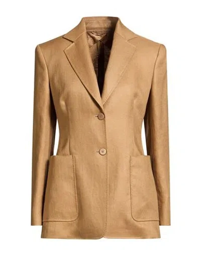 Max Mara Woman Blazer Khaki Size 8 Linen In Brown