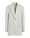 Max Mara Woman Blazer Light Grey Size 12 Cotton, Linen In Grey