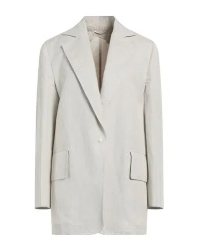 Max Mara Woman Blazer Light Grey Size 12 Cotton, Linen In Beige