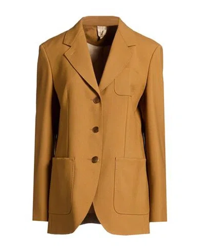 Max Mara Woman Blazer Mustard Size 10 Virgin Wool, Mohair Wool In Brown