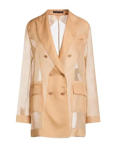 Max Mara Woman Blazer Sand Size 12 Silk In Nude