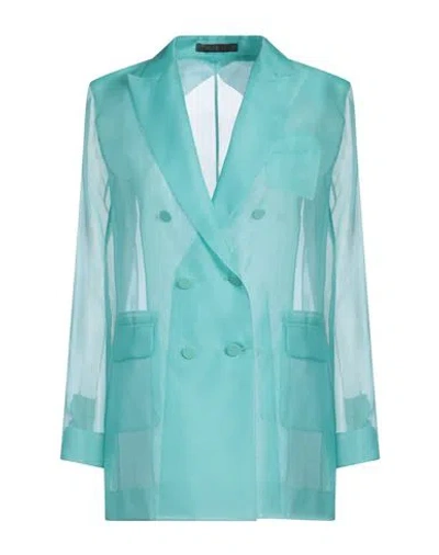 Max Mara Woman Blazer Turquoise Size 8 Silk In Blue
