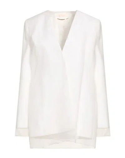 Max Mara Woman Blazer White Size 12 Silk, Cotton