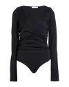 Max Mara Nigella Draped Wool Bodysuit In Black