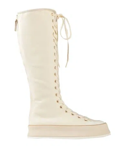 Max Mara Woman Boot Off White Size 7 Leather, Textile Fibers In Pink