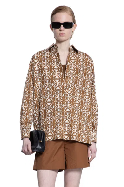 Max Mara Gallura Printed Poplin Shirt In Brown