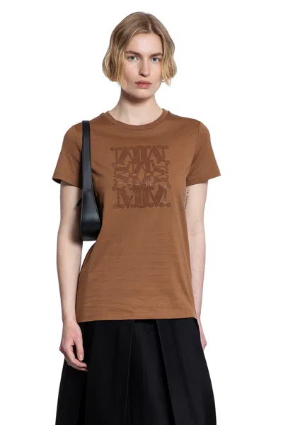 Max Mara Cotton T-shirt With Embroidery In Brown