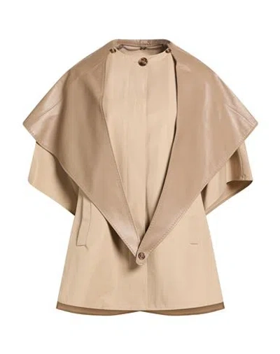 Max Mara Woman Cape Beige Size S/m Cotton, Ovine Leather In Neutral