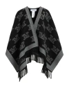 Max Mara Frine Poncho In Black Jacquard Virgin Wool In Black