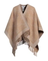 Max Mara Woman Cape Camel Size Onesize Virgin Wool In Brown