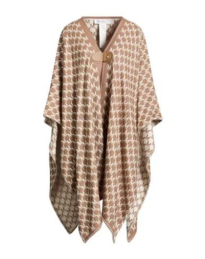 Max Mara Woman Cape Camel Size Onesize Wool, Cotton In Neutral