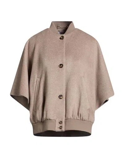 Max Mara Woman Cape Taupe Size M/l Cashmere, Virgin Wool, Polyamide, Rubber In Gray
