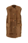 Max Mara Caramel Shearling Effige Sleeveless Coat In Brown