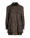 Max Mara Herringbone Pattern Wool Jacket With Leather Collar In Black