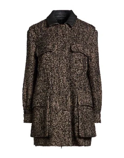MAX MARA MAX MARA WOMAN COAT BLACK SIZE 6 VIRGIN WOOL, POLYAMIDE, COW LEATHER