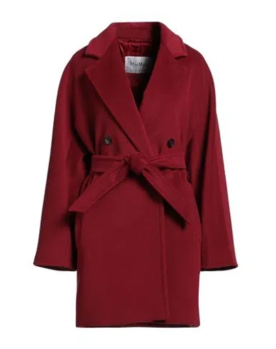 Max Mara Woman Coat Burgundy Size 6 Virgin Wool, Cashmere In Red