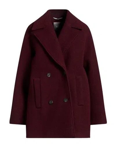 Max Mara Woman Coat Burgundy Size M Polyester, Wool, Acrylic In Red