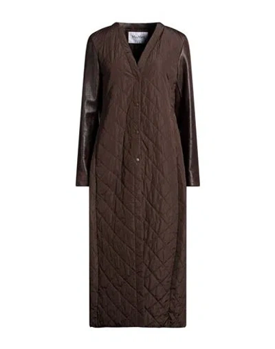 Max Mara Woman Coat Dark Brown Size 8 Polyester, Sheepskin