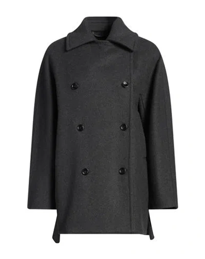 Max Mara Woman Coat Lead Size 8 Virgin Wool, Cashmere In Black