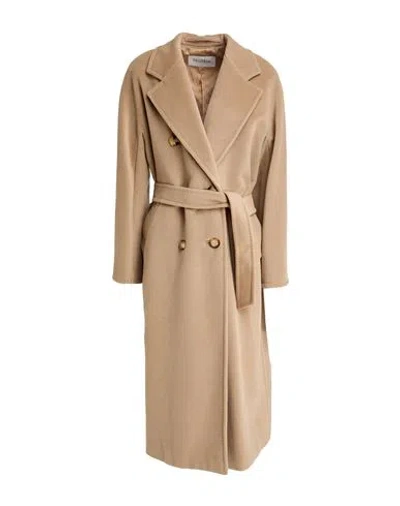 Max Mara Woman Coat Sand Size 14 Virgin Wool, Cashmere In Brown
